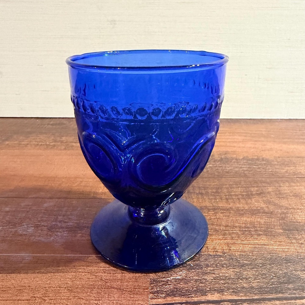 VTG Cobalt Blue Moon & Star Footed Juice Glass 4.5" Weishar LE Smith Glass